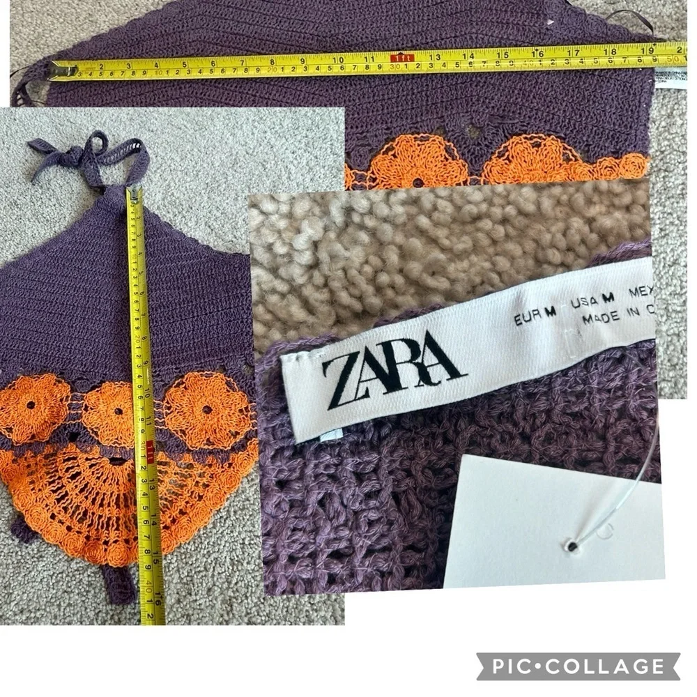 Zara purple orange crochet knit boho halter crop top NWT bohemian - Picture 10 of 13
